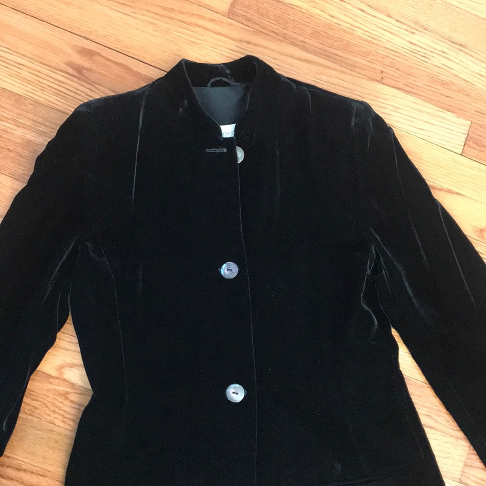 Black velvet Errenno blazer w/ mandarin collar - Picture 3 of 7